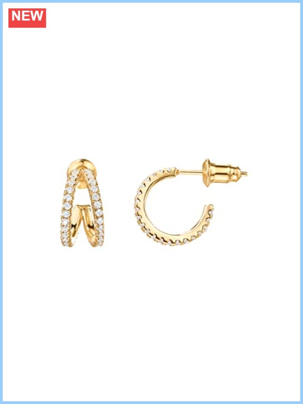 14K Gold Plated Split Huggie Hoop Earrings Cubic Zirconia